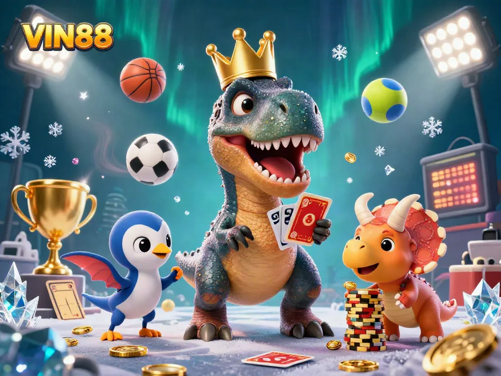 Experience thrilling gaming action at VIN88 with a lively scene featuring 3D characters and vibrant elements.
