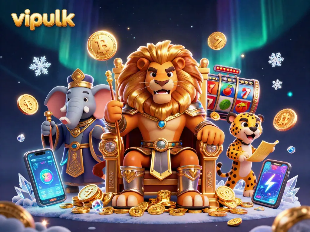 Engage with vipluck's vibrant casino experience featuring slot reels and 3D cartoon characters.