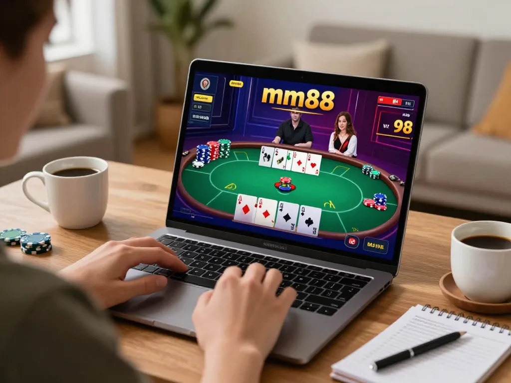 Engaging gameplay on mm88 laptop for an interactive poker experience at home.