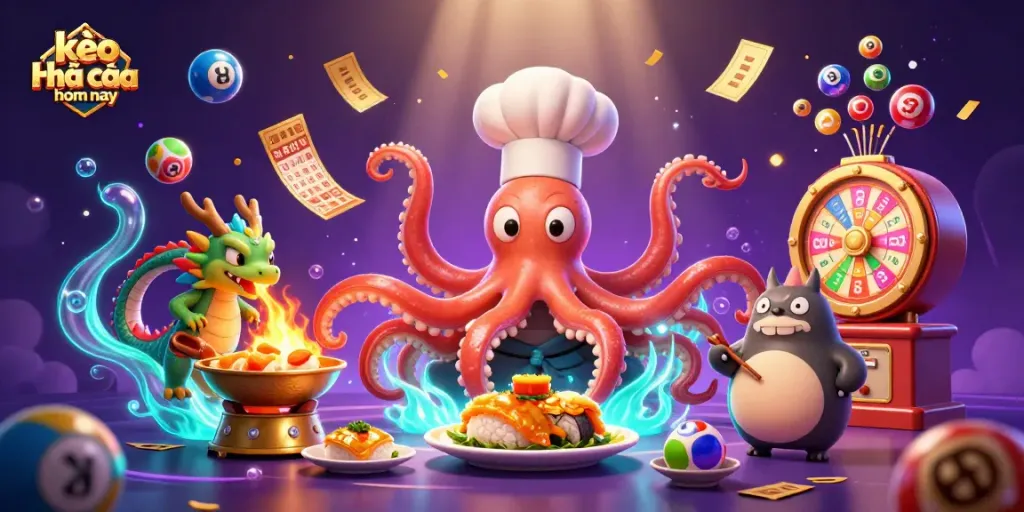 Experience kèo nhà cái hôm nay with vibrant casino elements and cartoon characters in an engaging scene.