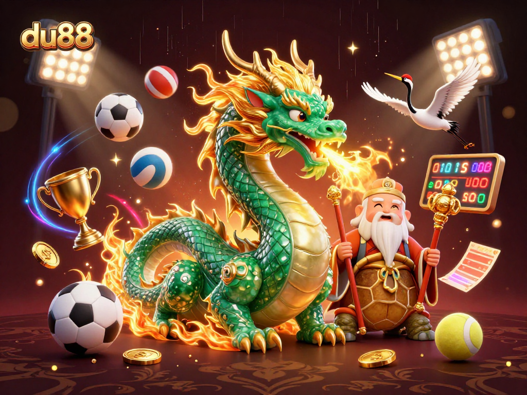 Engage with du88's immersive casino experience beneath a jade dragon's glow.