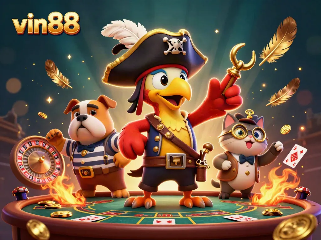 Experience thrilling gameplay at vin88 with a vibrant pirate-themed 3D casino scene showcasing live betting elements.