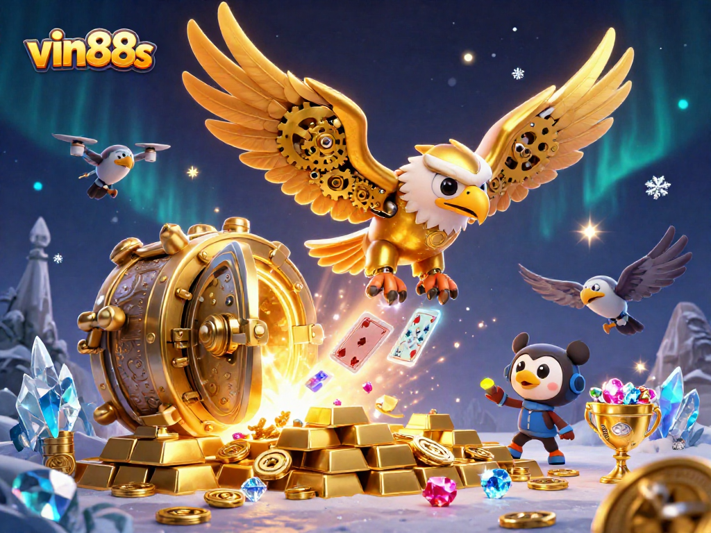 Win big with vin88s in an ultra-detailed casino scene full of exciting game elements and treasures.