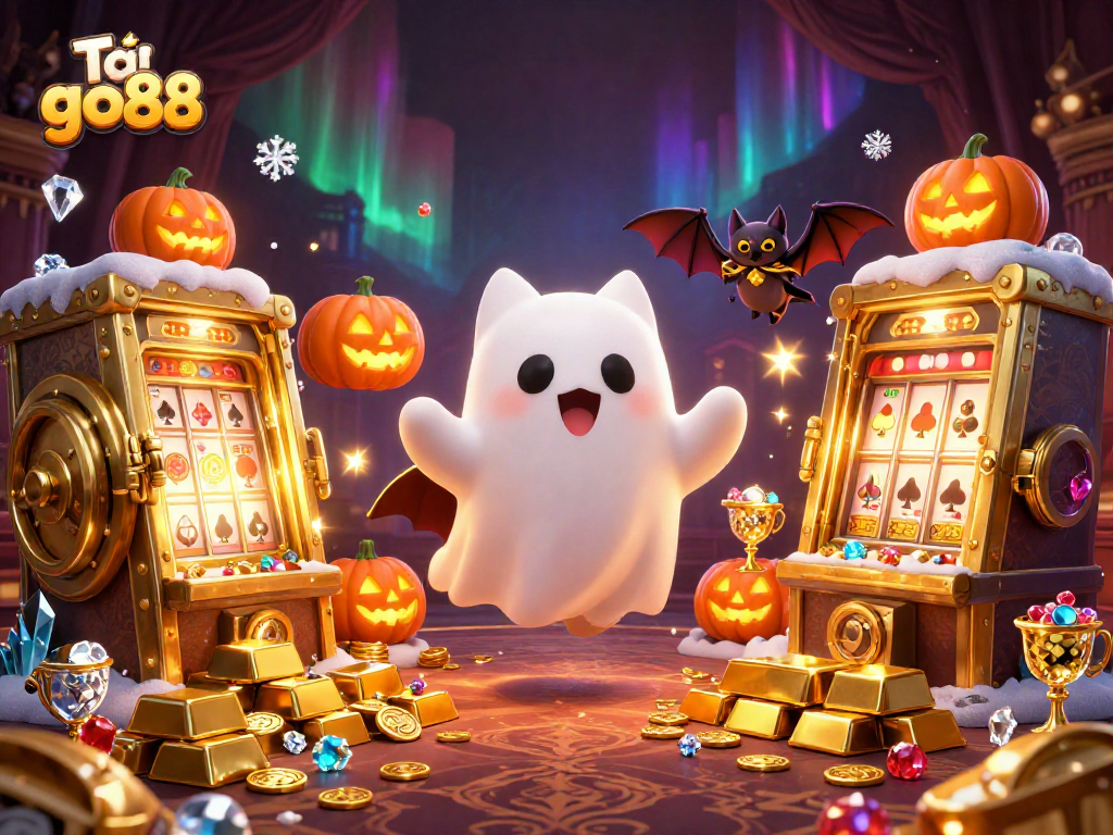 Play exciting slots and win with Tải go88 in a vibrant haunted casino scene.