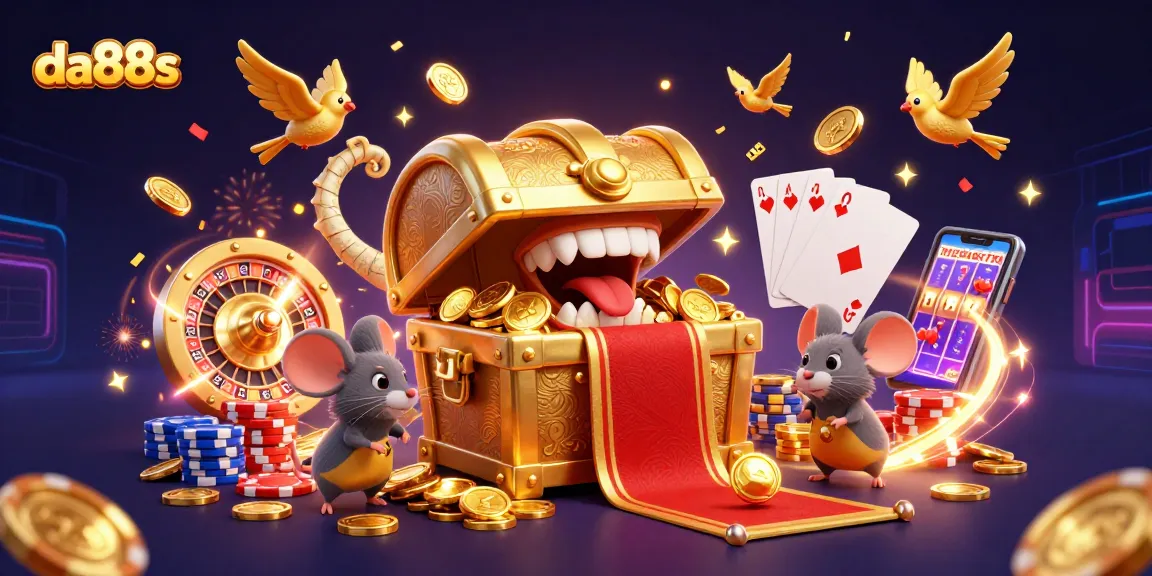 Join the adventure at da88s with exciting treasures, golden coins, and a vibrant casino atmosphere!