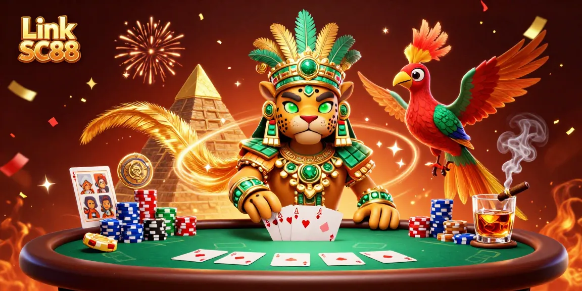 Experience the excitement of Link SC88 with vibrant casino gameplay in this 3D digital art scene.