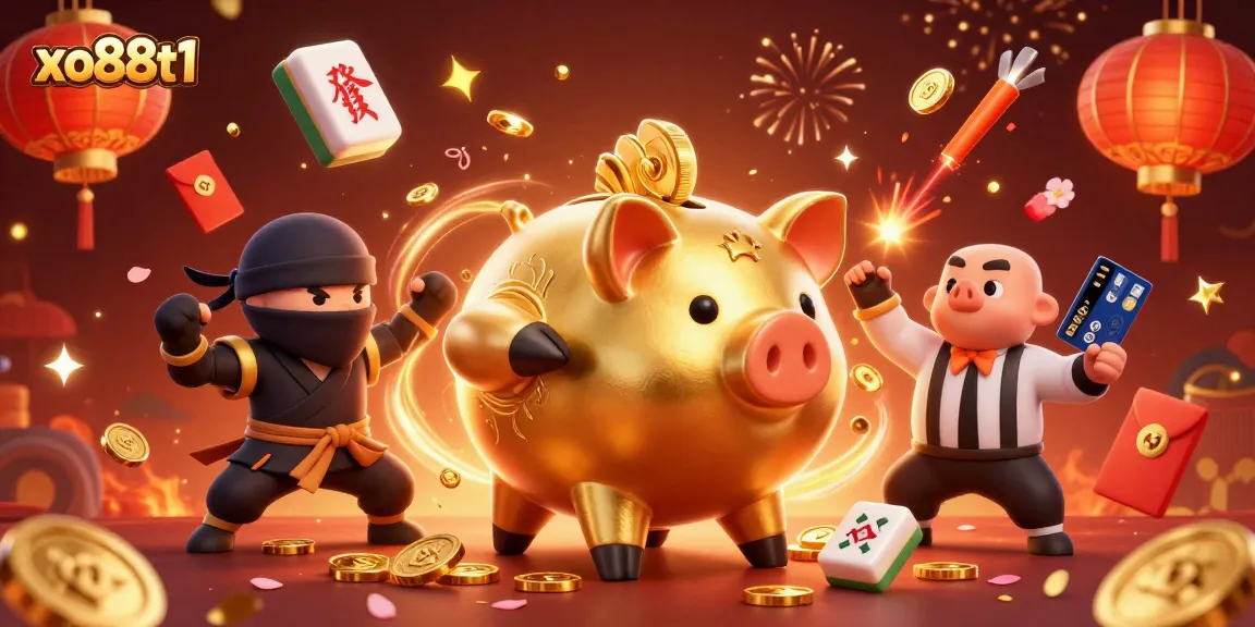 Experience exciting gameplay at xo88t1 with a lively 3D illustration showcasing casino elements and vibrant characters.