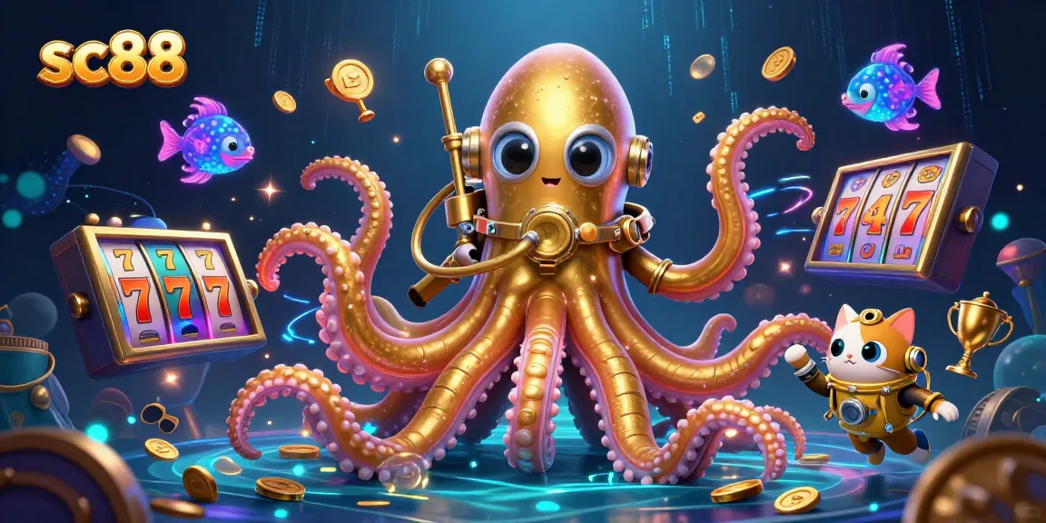 Engage with SC88 casino excitement featuring slot reels and vibrant ocean creatures in action.