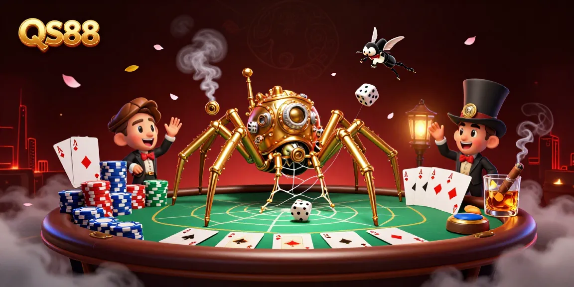 Experience the thrilling action of QS88 as a golden spider weaves its casino web.