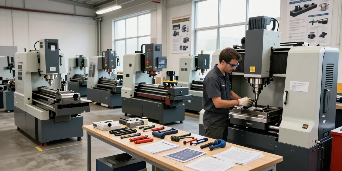 Technician inspecting used machinery, focusing on Gebrauchtmaschinen evaluation and maintenance in a bright workshop.