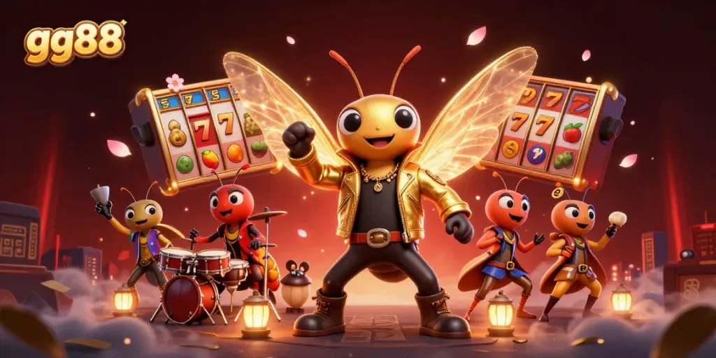 Experience the dynamic energy of gg88 with vibrant casino-themed characters and elements in a rich 3D scene.
