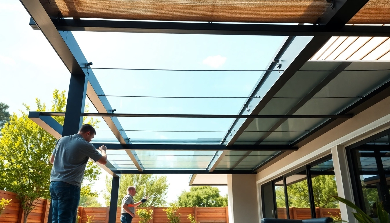 Terrassendach Krefeld installation showing professional teamwork and modern design.