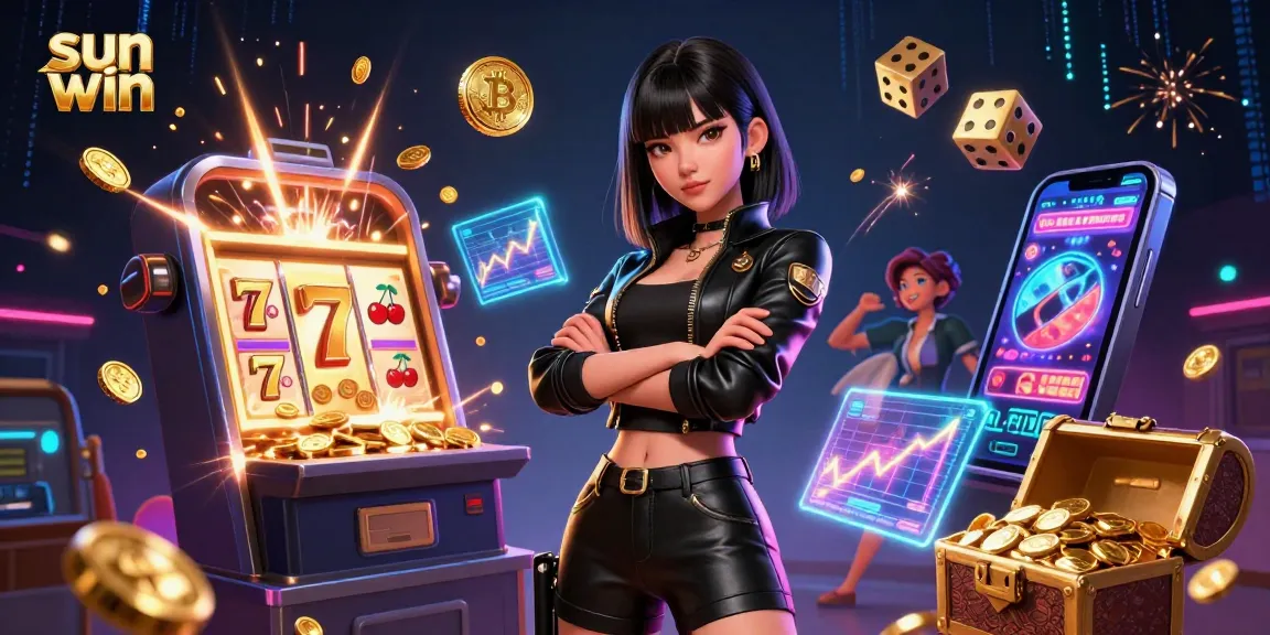Engage with thrilling sun win gaming experience featuring vibrant slot machines and Bitcoin elements.
