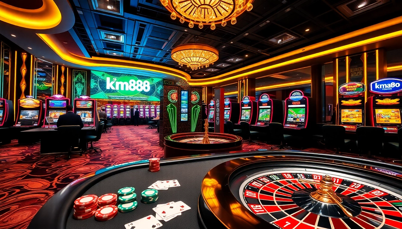 km88 players enjoying a thrilling casino experience with poker chips and roulette