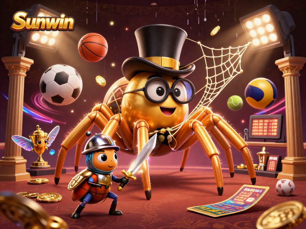 Experience thrilling gameplay at Sunwin with a vibrant casino scene featuring a golden tarantula and beetle knight.