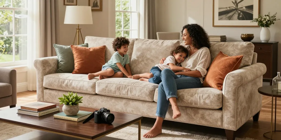 Baxter Sofa kaufen online in einem gemütlichen Familienwohnzimmer, das Komfort und Eleganz zeigt.