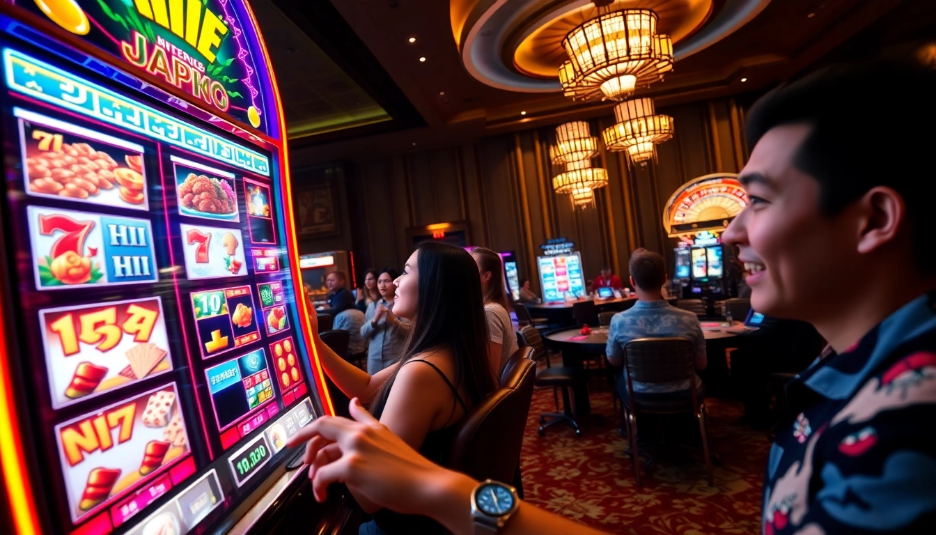 Nổ hũ slot machine in a vibrant casino, showcasing excitement and luxury during gameplay.