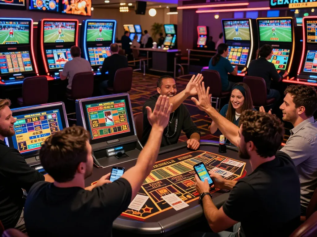 Experience the thrilling sports betting action at 789win2.us.com with friends celebrating wins and placing wagers.