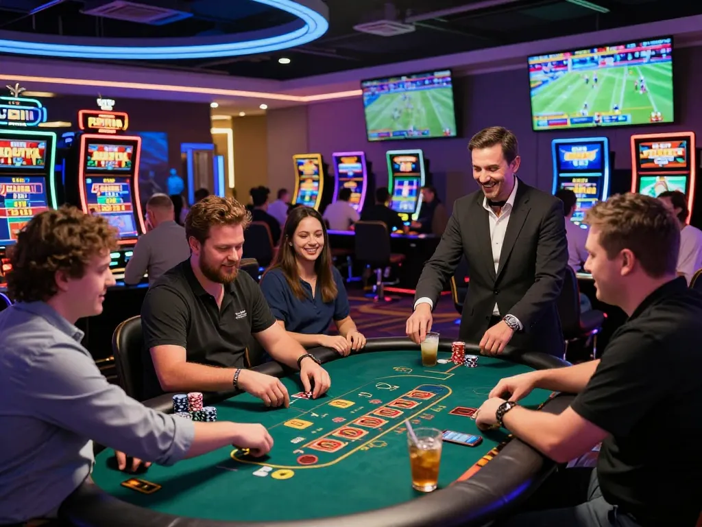 Players enjoying a thrilling gaming experience at BL555 online casino, showcasing vibrant atmosphere and engaging gameplay.