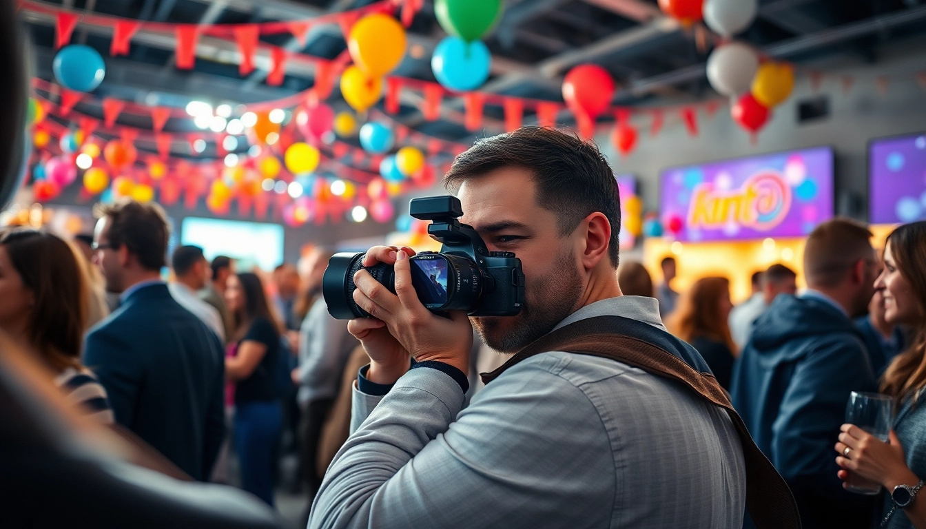 Eventfotograf München bei der Arbeit, umgeben von festlicher Atmosphäre und glücklichen Gästen.