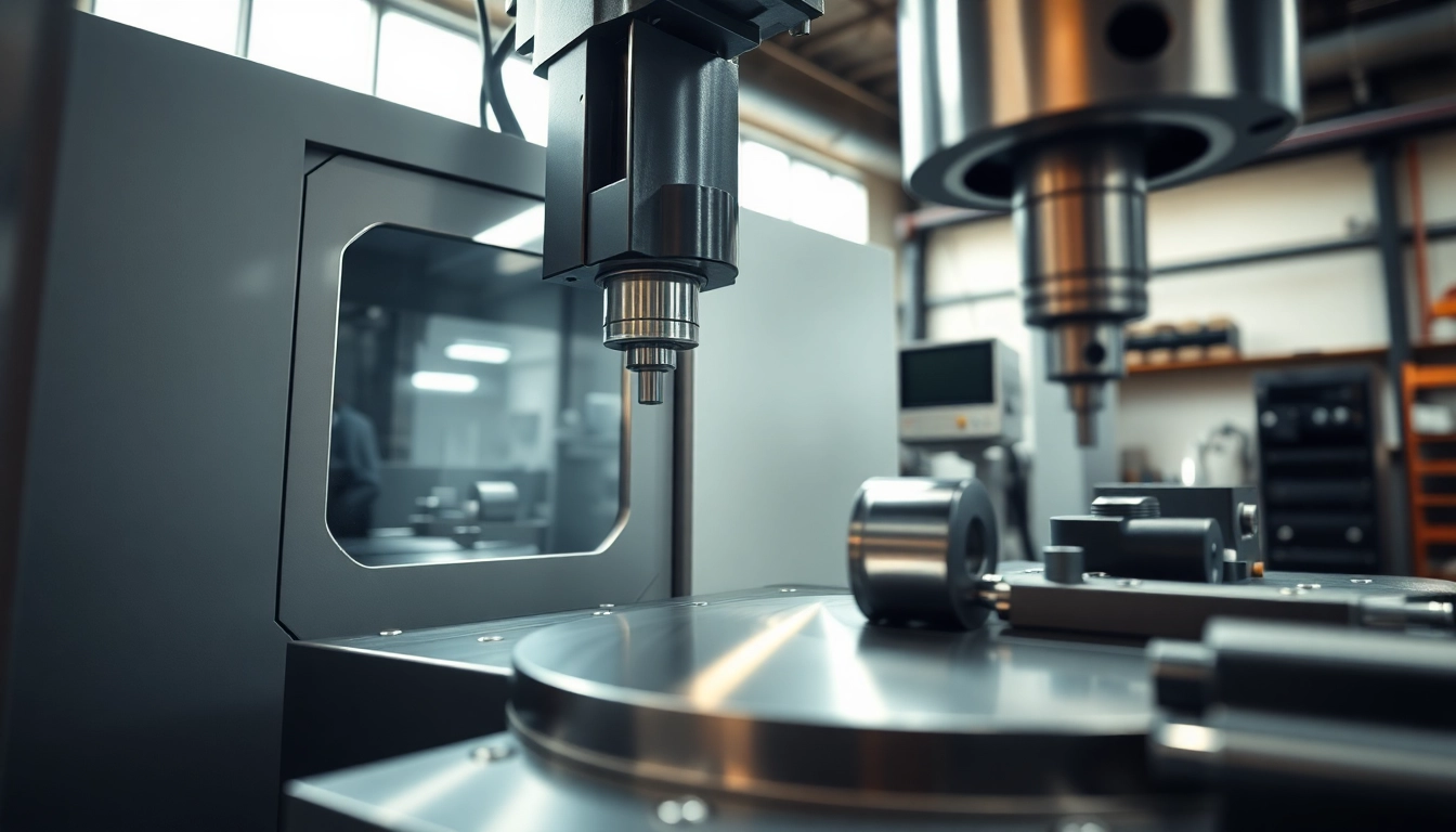 cnc teile fertigen lassen in modernem Werkstatt-Setting mit CNC-Maschine und hochwertigen, glänzenden Metallteilen.