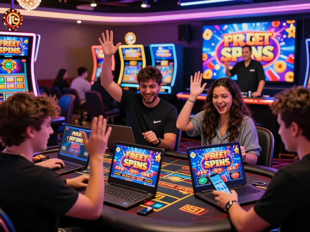 Exciting online gaming scene showcasing players enjoying free spins Australia promotions with vibrant visuals and engaging atmosphere.