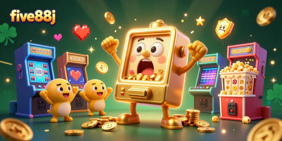 Experience the excitement of five88j as a magical slot machine hits the jackpot amidst golden coins and cheering friends.