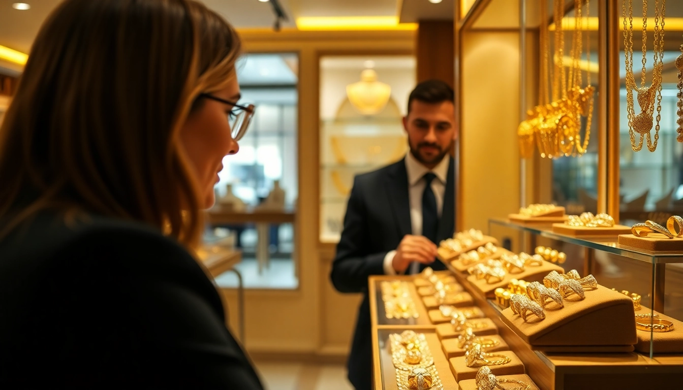 Gold verkaufen Berlin: Engaging customer service in a luxurious jewelry shop.