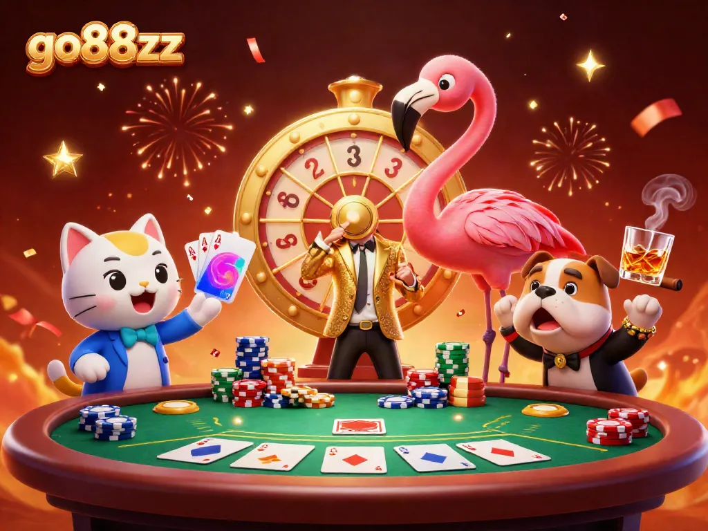 Spin the go88xz prize wheel with excitement and vibrant energy in a colorful casino scene.