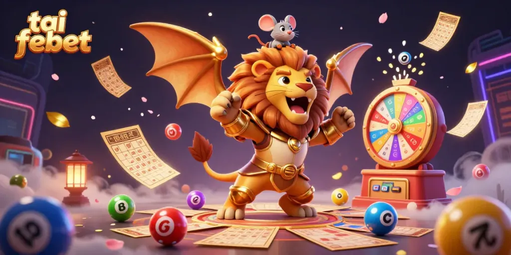 Experience the thrill of tai febet with a dynamic casino illustration capturing vibrant lottery games and adventure.