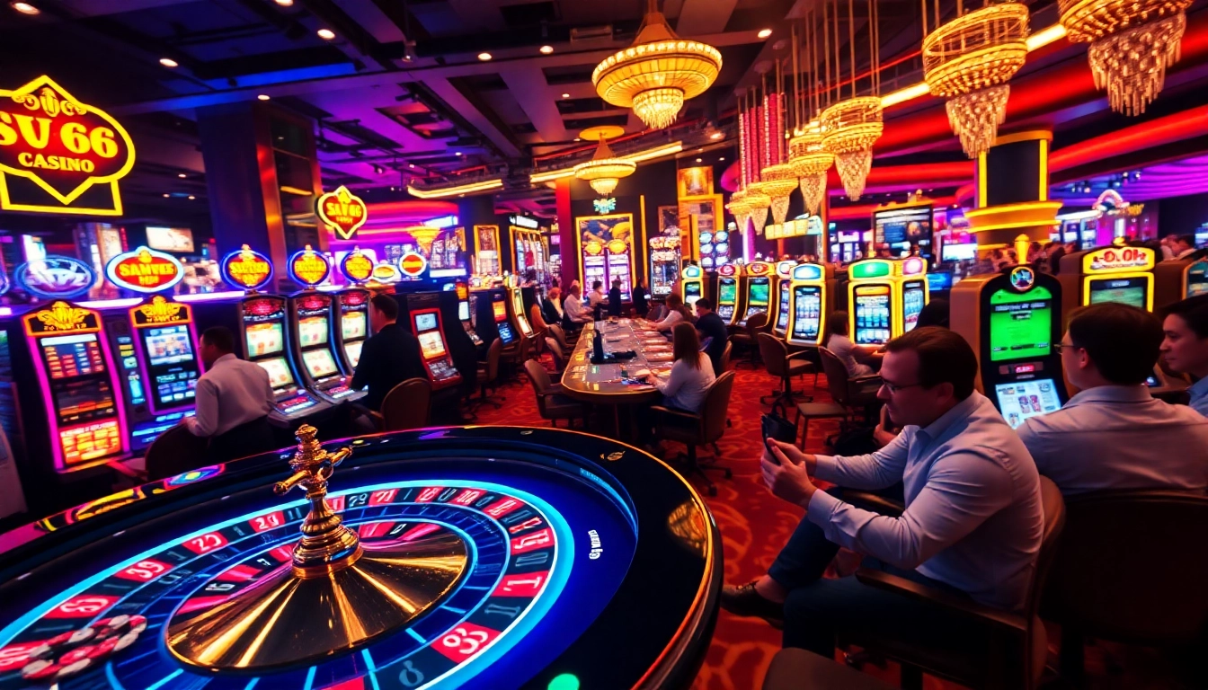 Players enjoying high-stakes excitement at SV66 casino, placing bets at roulette tables.
