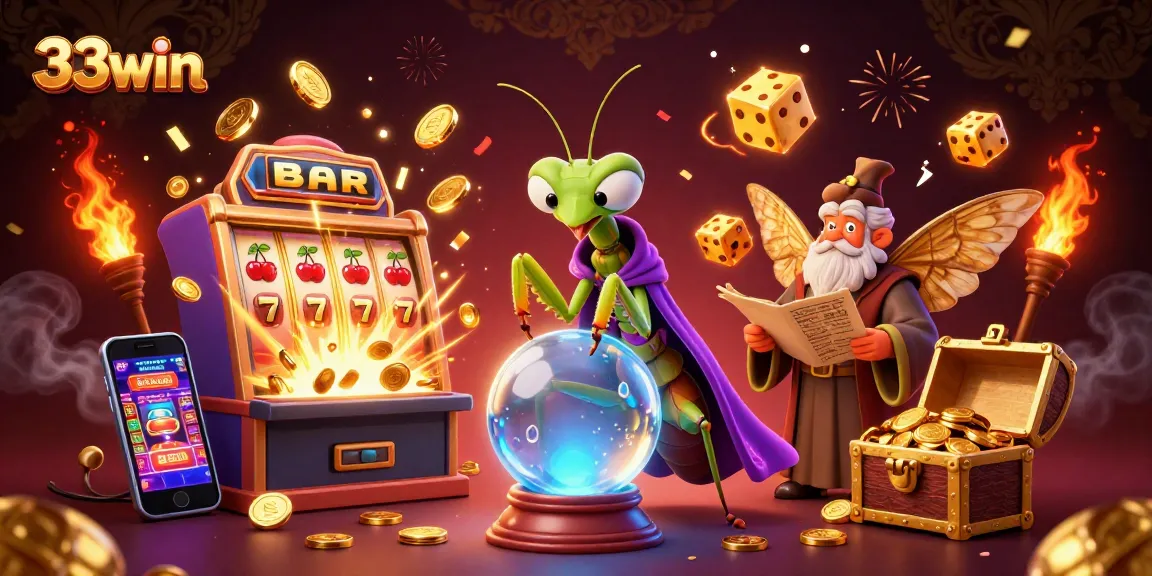 Experience the thrill of 33win as a fortune teller reveals fortune among vibrant casino elements.