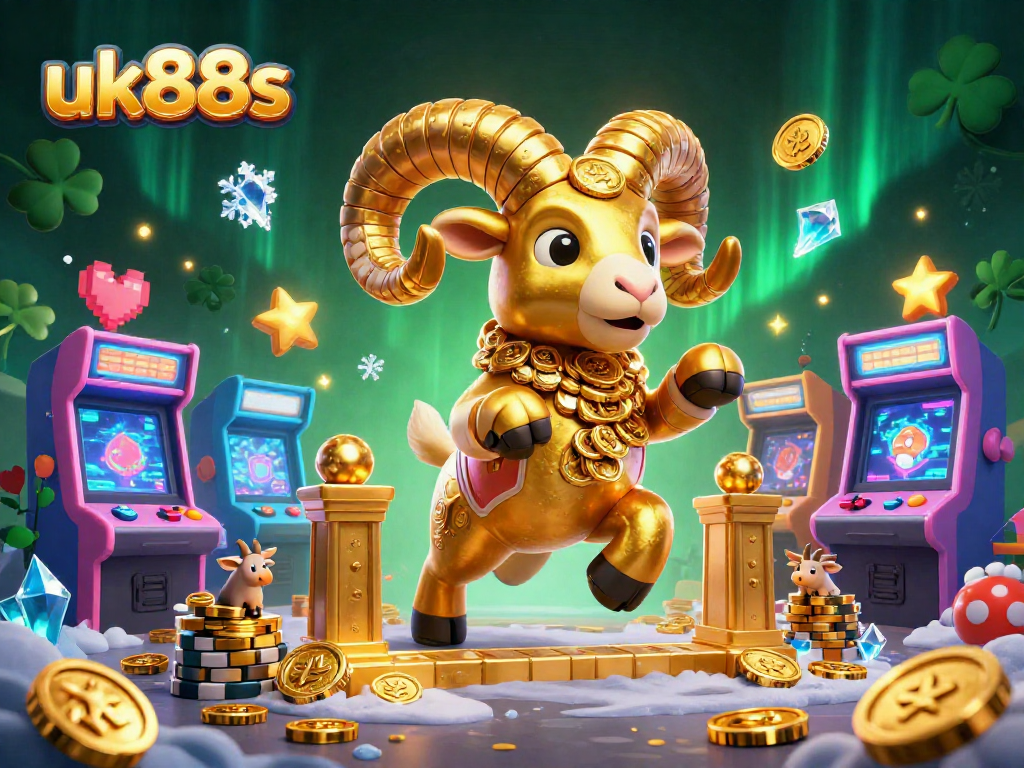Experience winning at uk88s with an engaging 3D depiction of a golden ram charging through a lively casino scene.