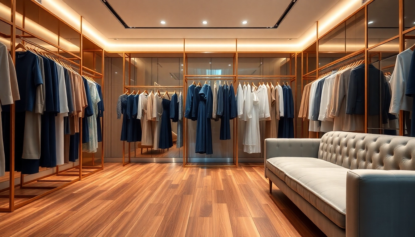 Shop Alvionz luxury fashion items in an elegant boutique setting with stylish displays.