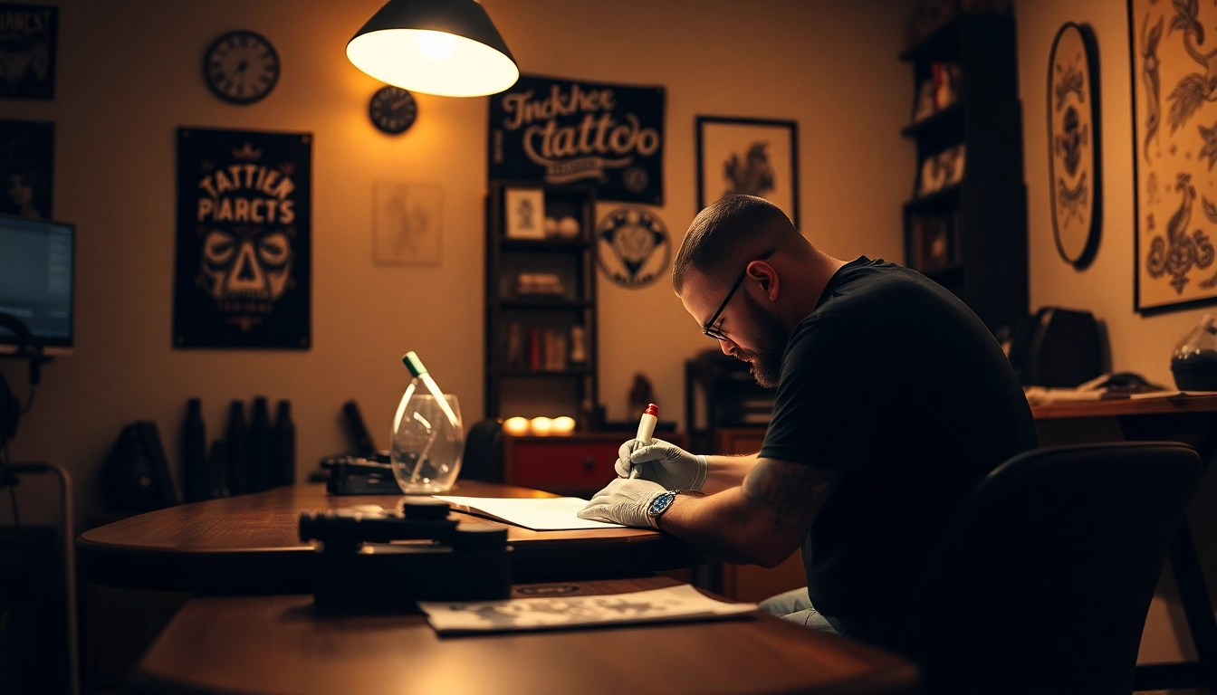 Professionelles Tattoo Studio München mit kreativen Designs und talentierten Künstlern bei der Arbeit.