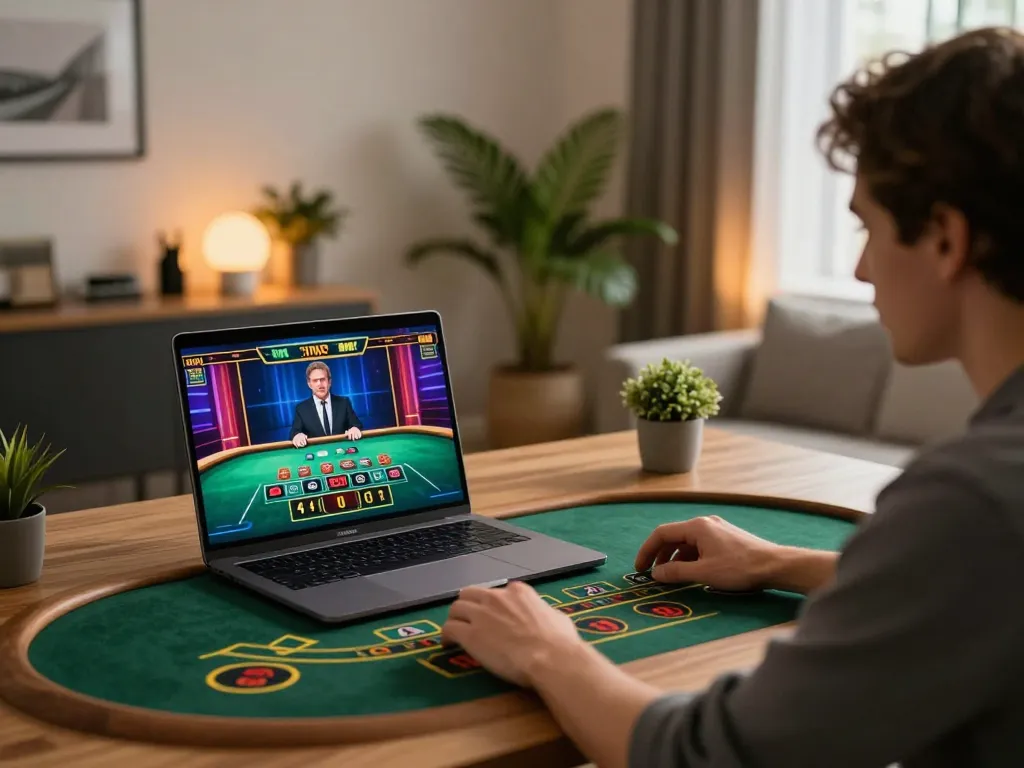 Engaging in c168mov by playing live dealer baccarat on a laptop in a stylish home office