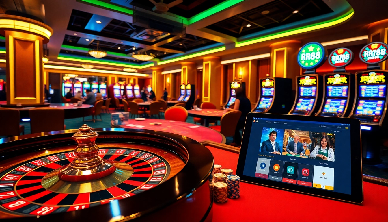 Experience the excitement of online gambling with rr88 dang nhap as players engage on poker and roulette tables.