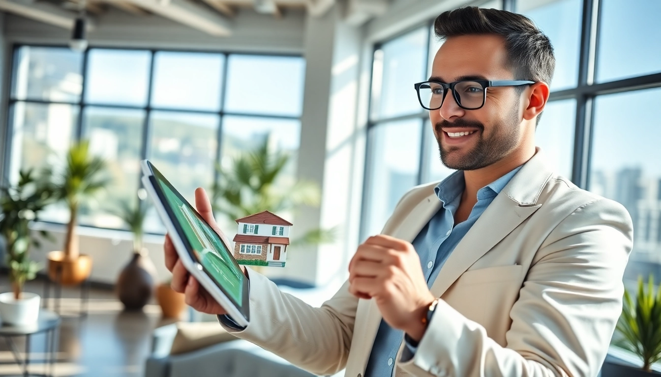 Immobilienmakler Frankfurt Riedberg beim Vorstellen von Wohnimmobilien in einem modernen Büro.
