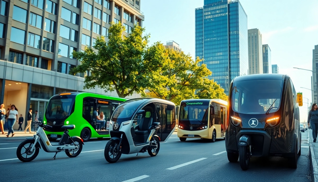 Futuristic Szene mit Smart Mobility Lösungen in urbaner Umgebung.