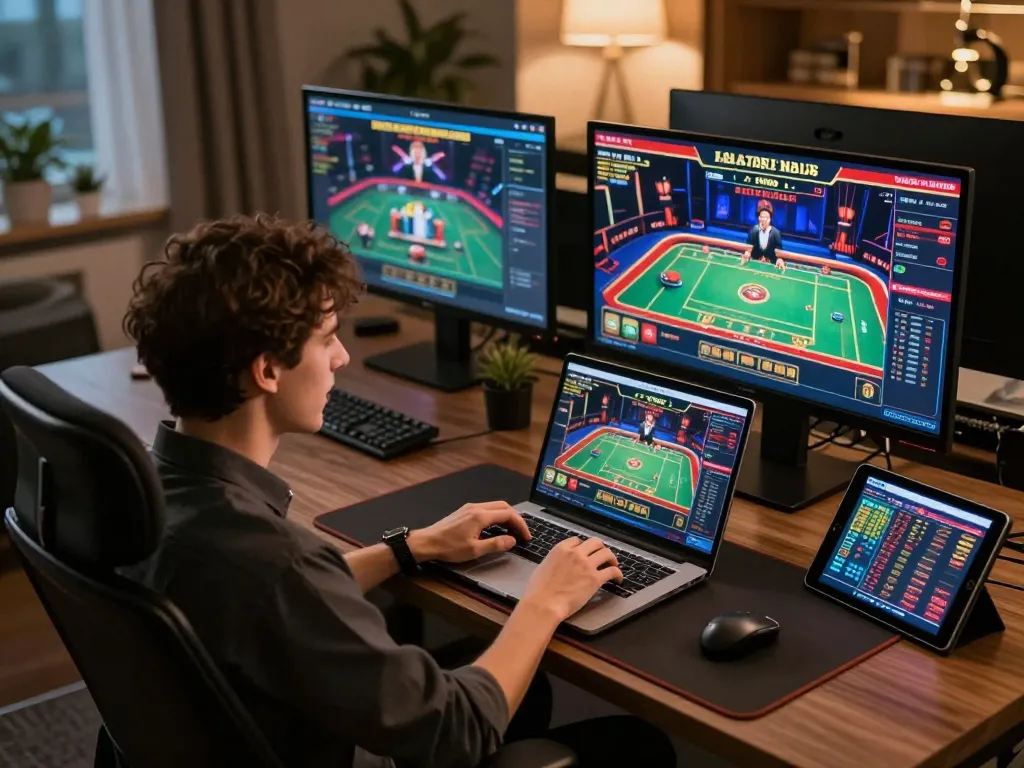 Engaging online gaming session at 79king with multiple screens showcasing casino games