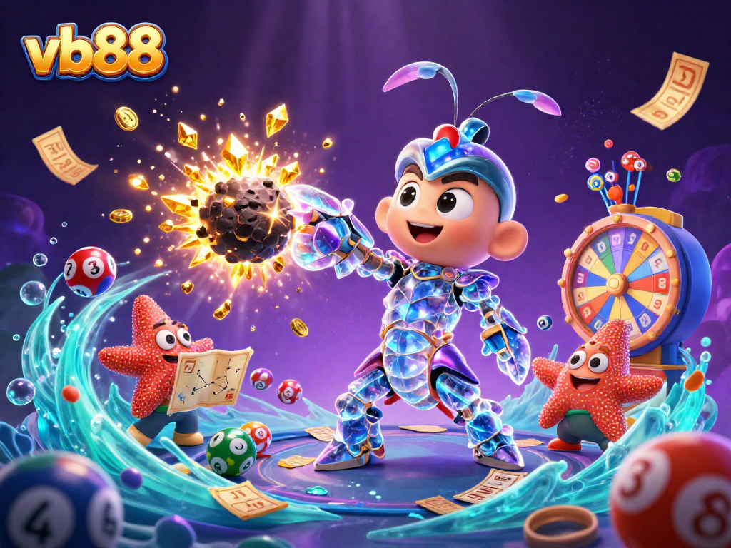 vb88 creates excitement with colorful lottery balls and a dynamic casino scene