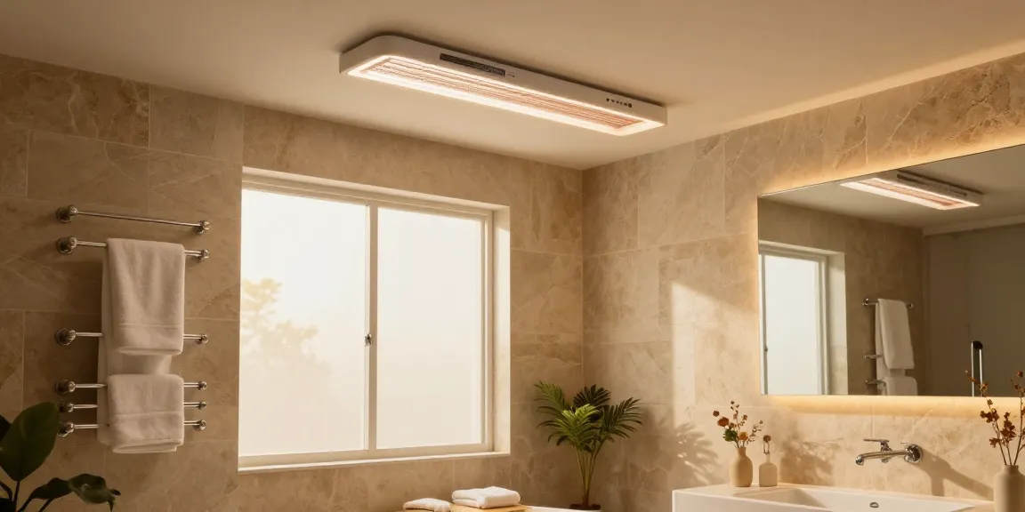 Infrarotheizung Decke mit Licht, die Wärme und Stil in einem modernen Badezimmer verbessert.
