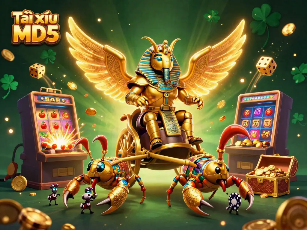 Experience the excitement of Tài xỉu MD5 with vibrant gaming elements and a lavish casino atmosphere.