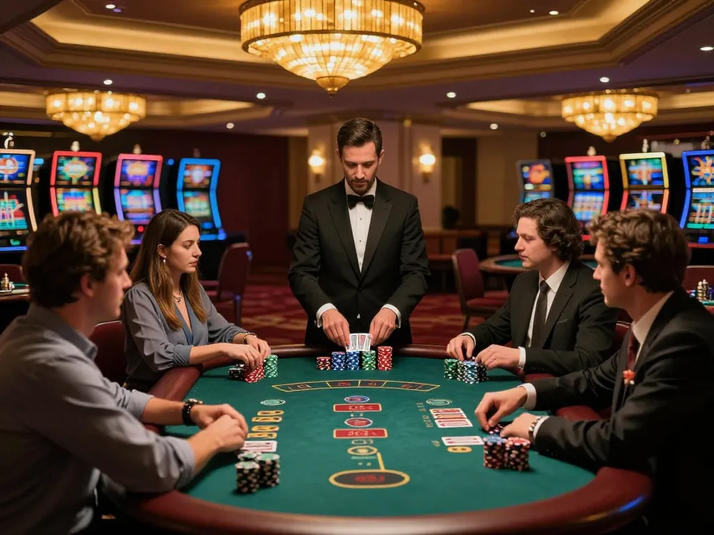 Players engaging in strategic gameplay at a blackjack table, revealing the excitement of nk88 betting.