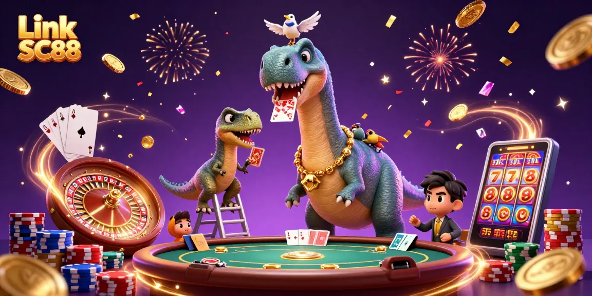 Engage in thrilling gaming at Link SC88 with dynamic casino action featuring vibrant characters and sparkling elements.