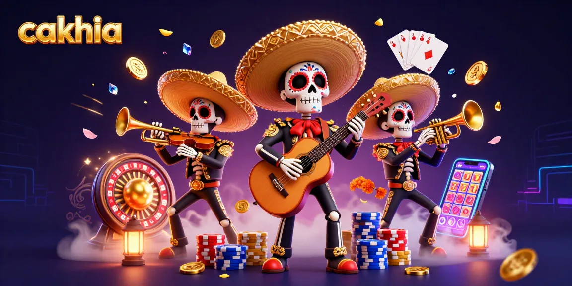 Experience exciting gameplay at Cakhia with vibrant visuals of a Dia de los Muertos mariachi band, immersive casino elements.