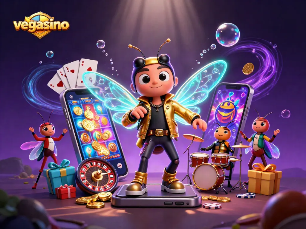 Engage with vegasino's vibrant gaming scene featuring colorful slot games and energetic performances.