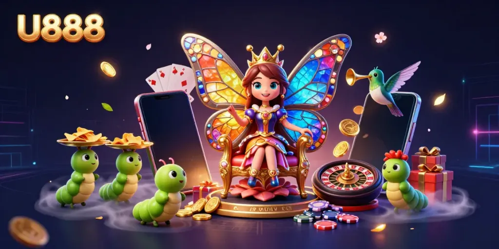 Experience thrilling U888 gameplay with vibrant 3D characters and casino elements in action.