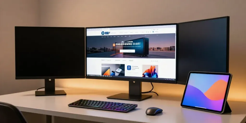 Gadget-Nachrichten auf einem modernen Entwickler-Arbeitsplatz, mit Software-Entwicklung und innovativen Technologien.
