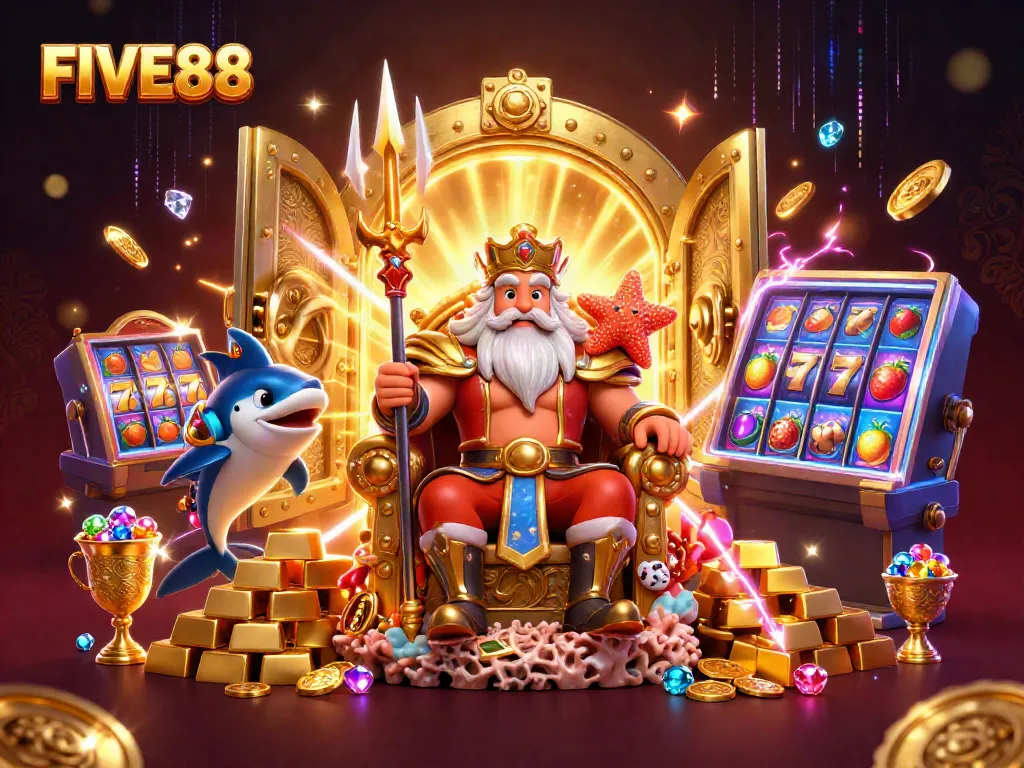 Experience thrilling gameplay at FIVE88 with vibrant slot elements and a captivating casino atmosphere.